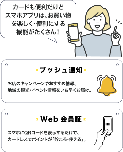 スマホアプリは機能がたくさん!プッシュ通知、Web会員証